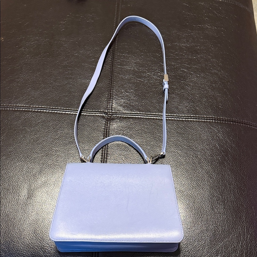 Carolina Herrera (NWOT) Leather Light Blue Structured Top-Handle Crossbody Bag - Picture 2 of 11